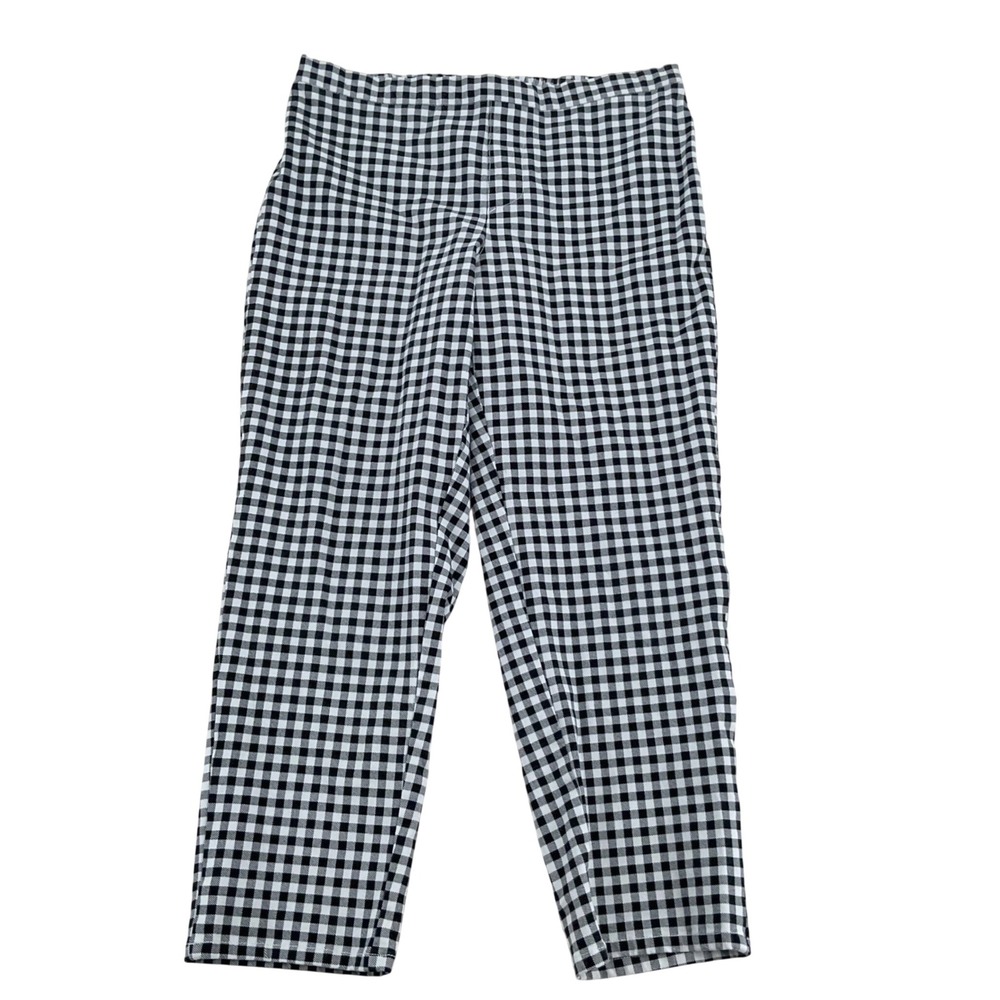 Isaac Mizrahi Live Gingham Check Ankle Pants Womens 10P Black White Slim Retro